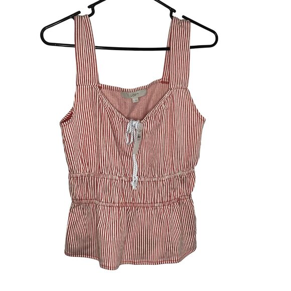LOFT Red White Striped Sleeveless Top Size M - NWT Nautical Peplum - Picture 2 of 8